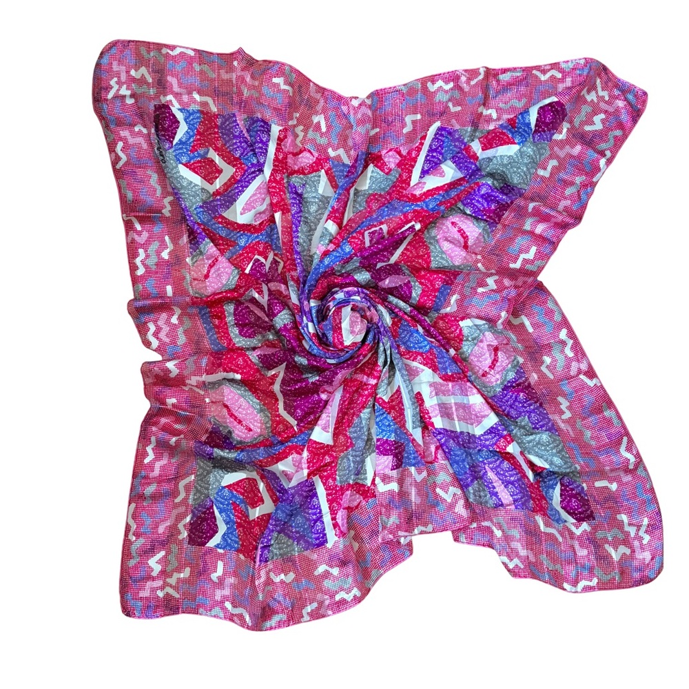 Massive Vintage 80s Emmanuel Ungaro Pink/Red Abstract Pattern Silk Scarf